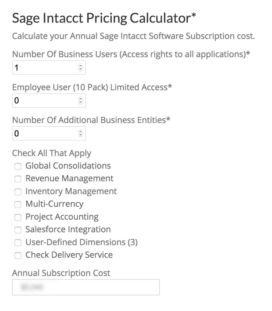Sage Intacct Pricing Calculator Cargas